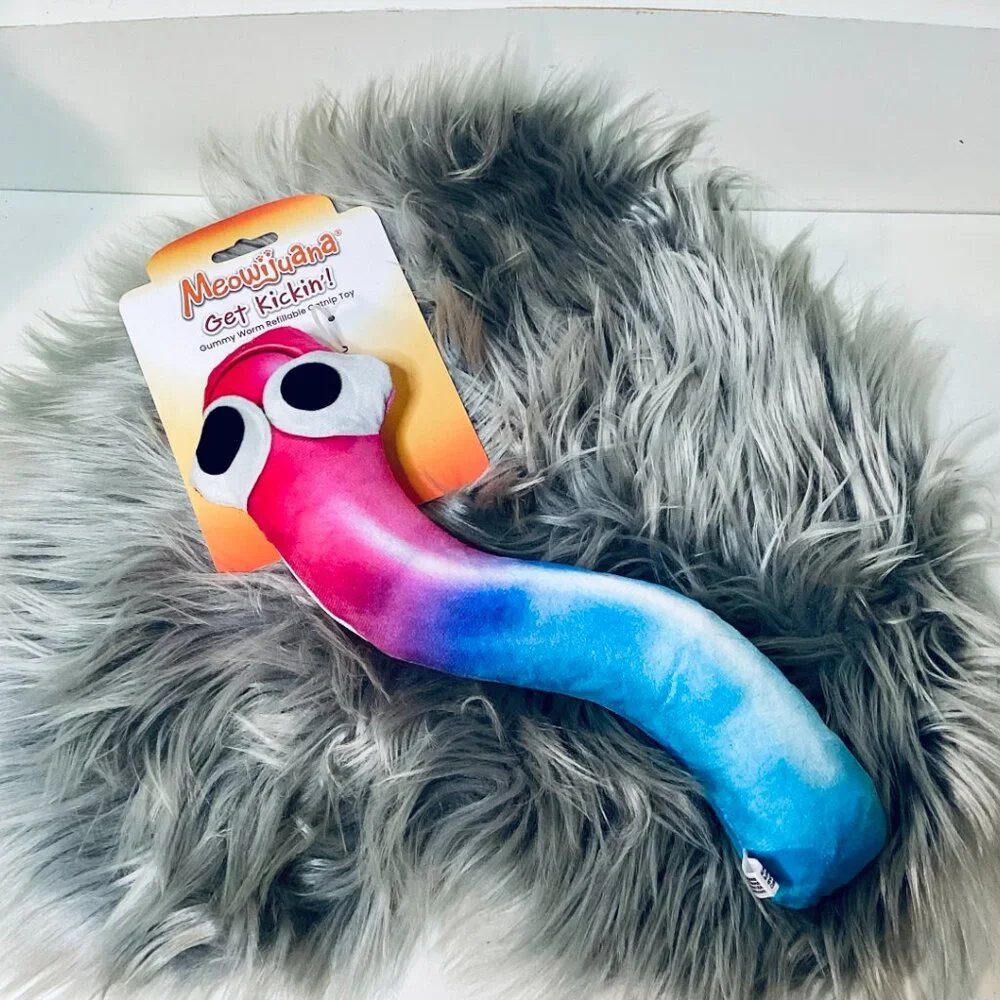 Meowijuana Get Kickin'! Gummy Worm Refillable Catnip Toy NWT